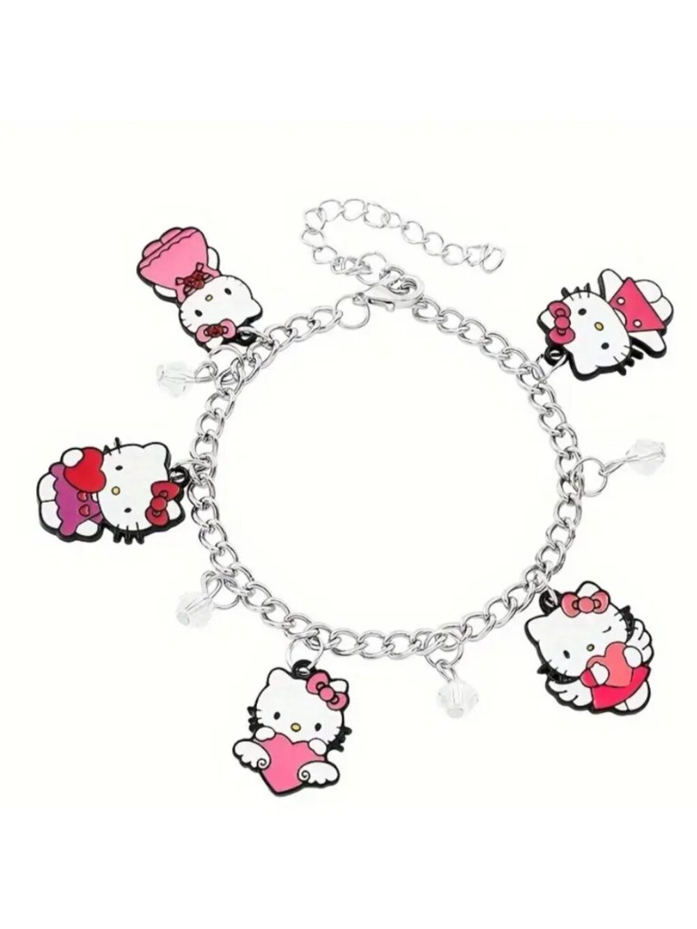 Hello Kitty Silver Beaded Charm Bracelet – Adjustable Chain for Kids & Adults